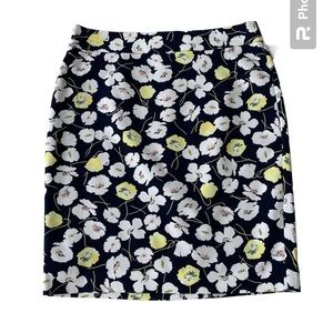 New Ann Taylor Floral Pencil Skirt 8P Navy White Yellow Cotton Back Zipper Lined
